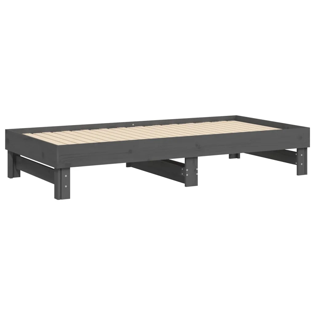 Dormeuse Estraibile Grigia 2x(90x190) cm Legno Massello di Pino 823391