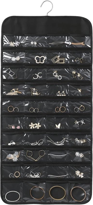 Organizzatore di accessori da appendere, 80 compartimenti, doppio, spazio di stoccaggio per orecchini, collane e anelli