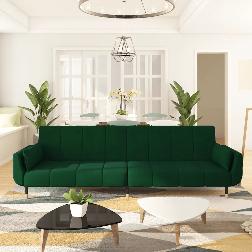 Divano letto | Sof¨¤ letto | Letto singolo a 2 Posti con 2 Cuscini Verde Scuro in Velluto