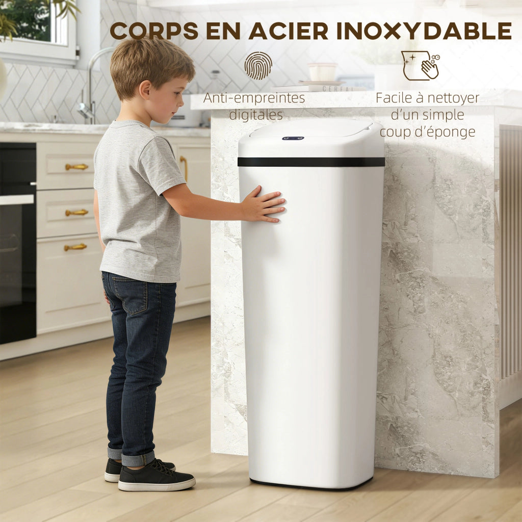Pattumiera automatica 50L ¨C Xylo ¨C acciaio inox sensore movimento 33x25x84cm bianco