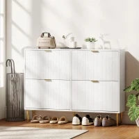 Scarpiera Slim per 20 Paia di Scarpe con 4 Cassetti a Ribalta e Ripiani Regolabili, 105x24x91.5 cm, Bianco