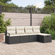 Set Divano da Giardino da 5 Pezzi con Cuscini Polyrattan Nero