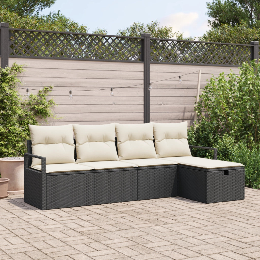 Set Divano da Giardino da 5 Pezzi con Cuscini Polyrattan Nero
