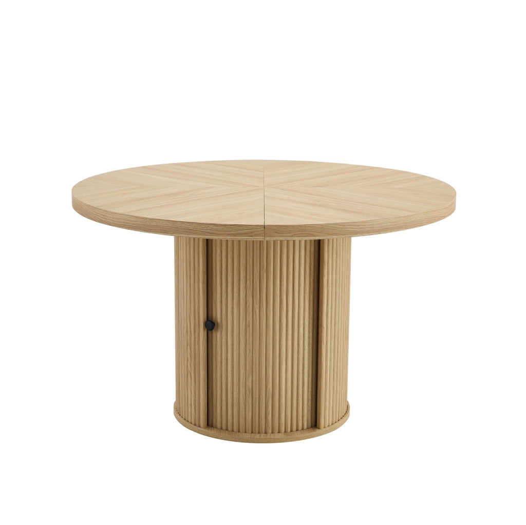Tavolo rotondo 115x115x74 cm con contenitore; struttura stabile in MDF; naturale