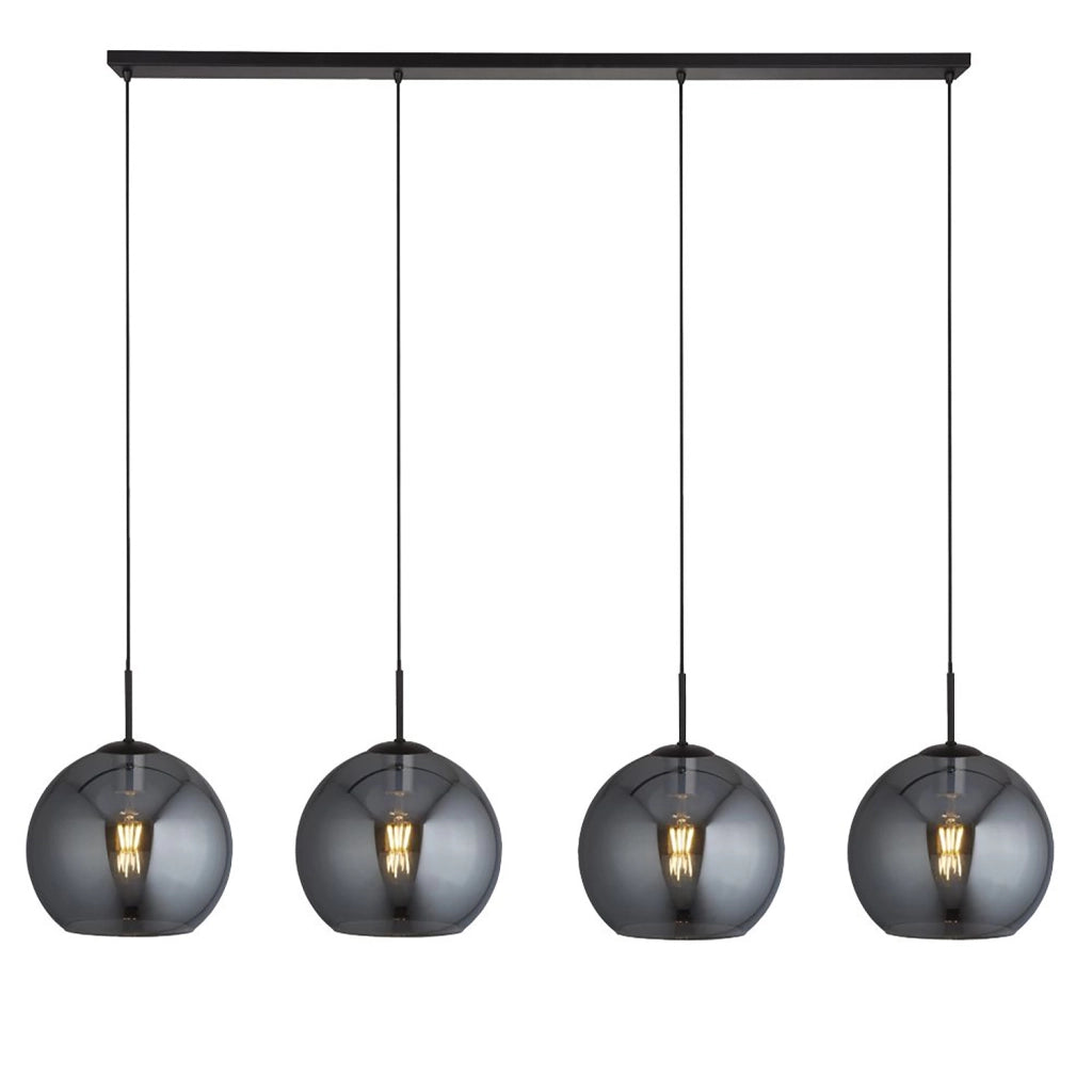 Lampadario Contemporaneo Amsterdam Acciaio Nero Vetro Fumè 4 Luci E27