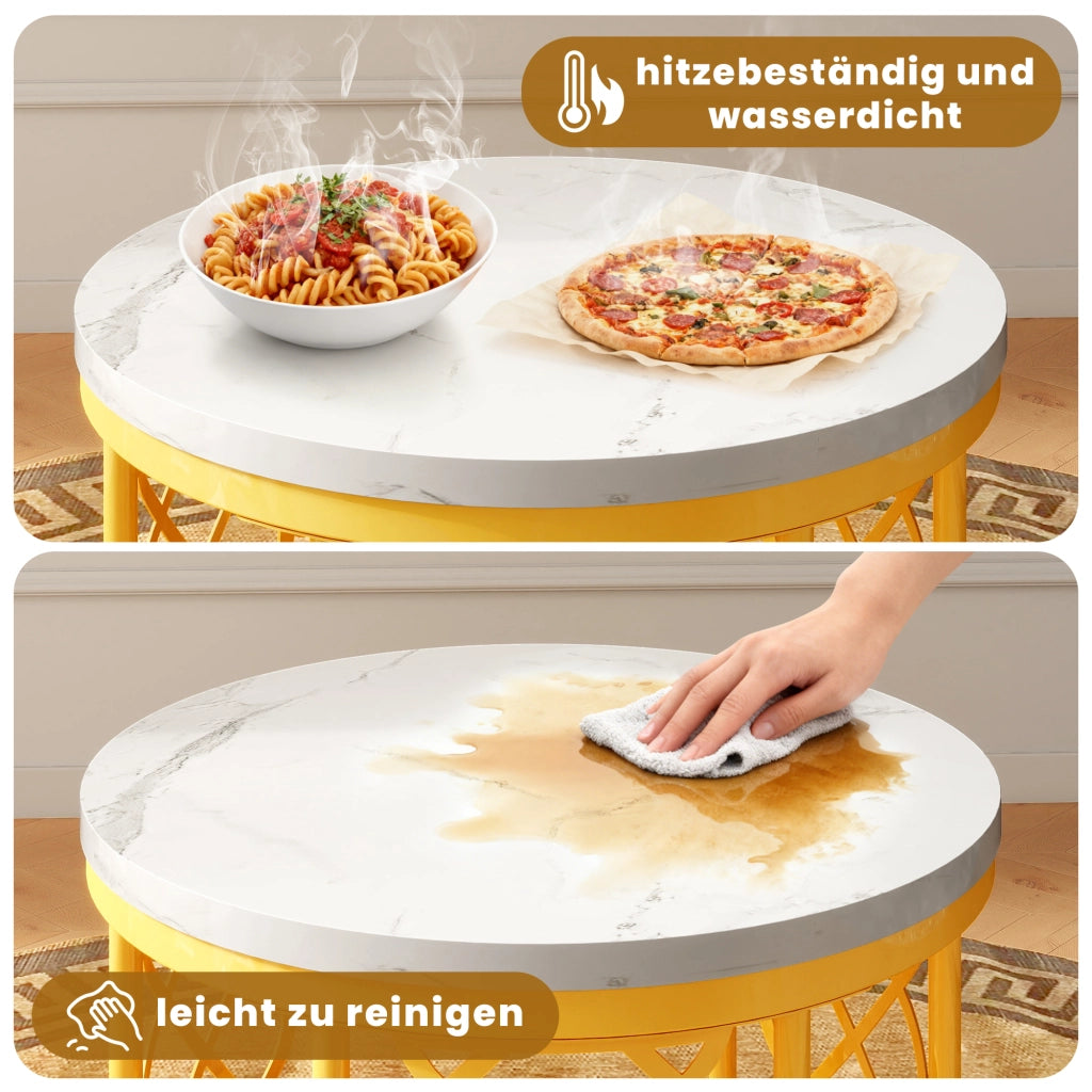 TAVOLINI DA CAFFÈ Set 2 Pezzi 70x70x45 cm Effetto Marmo Bianco con Struttura Color Oro