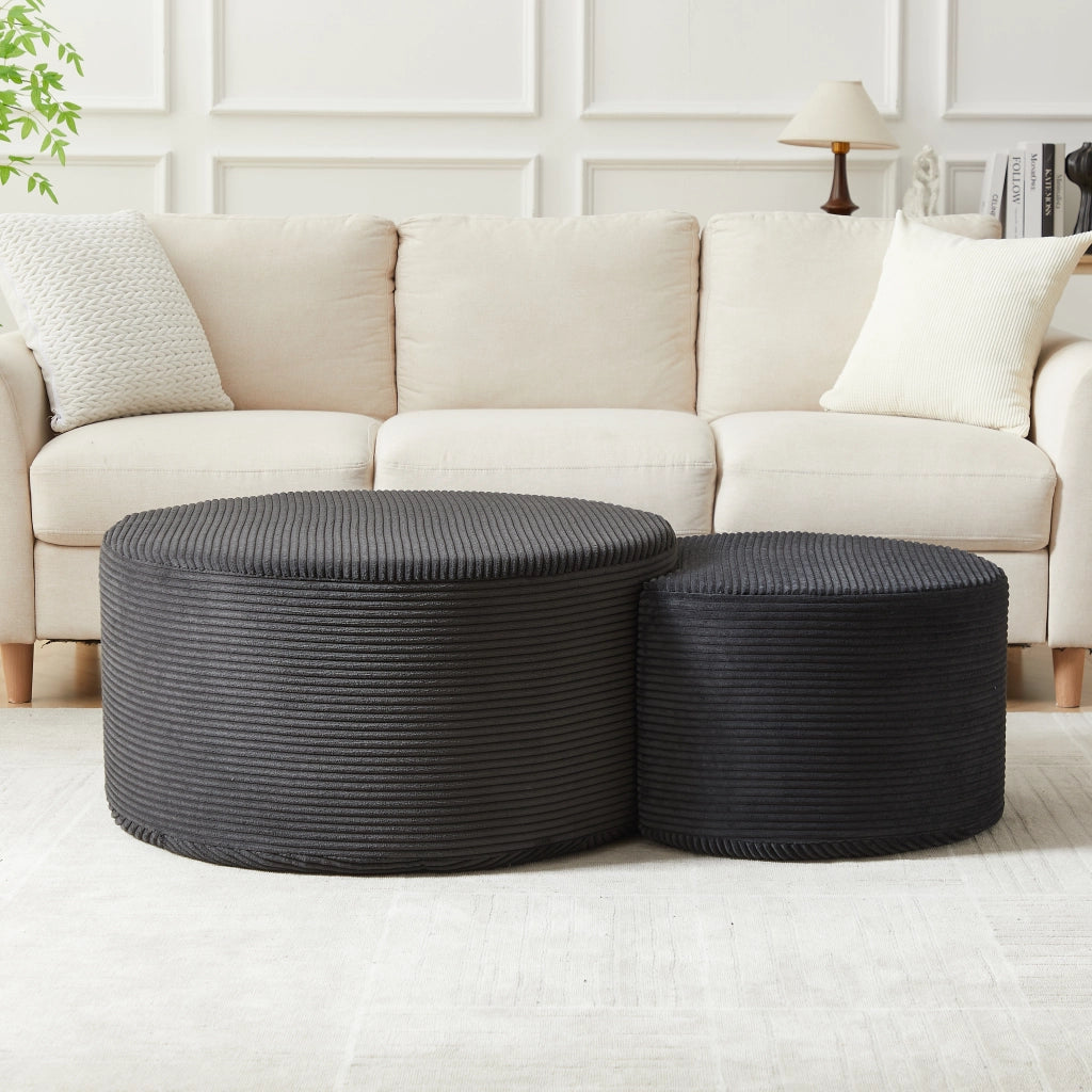 TAVOLINO Set da 2 pezzi rotondo in tessuto nero 84 x 28 x 28 cm