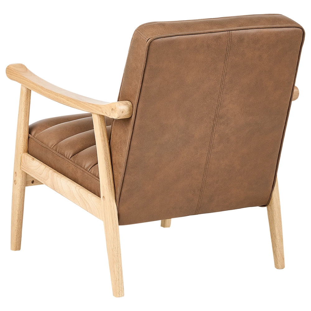 Poltrona Marrone Poliestere Ecopelle Rivestimenti Design Retrò Struttura in legno Braccioli Soggiorno
