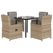 Set da Pranzo da Giardino 5 pz con Cuscini Beige in Polyrattan