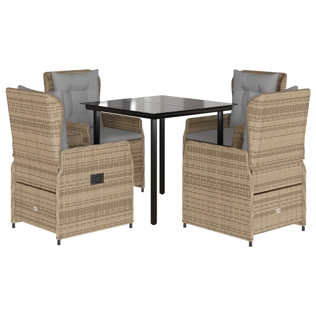 Set da Pranzo da Giardino 5 pz con Cuscini Beige in Polyrattan