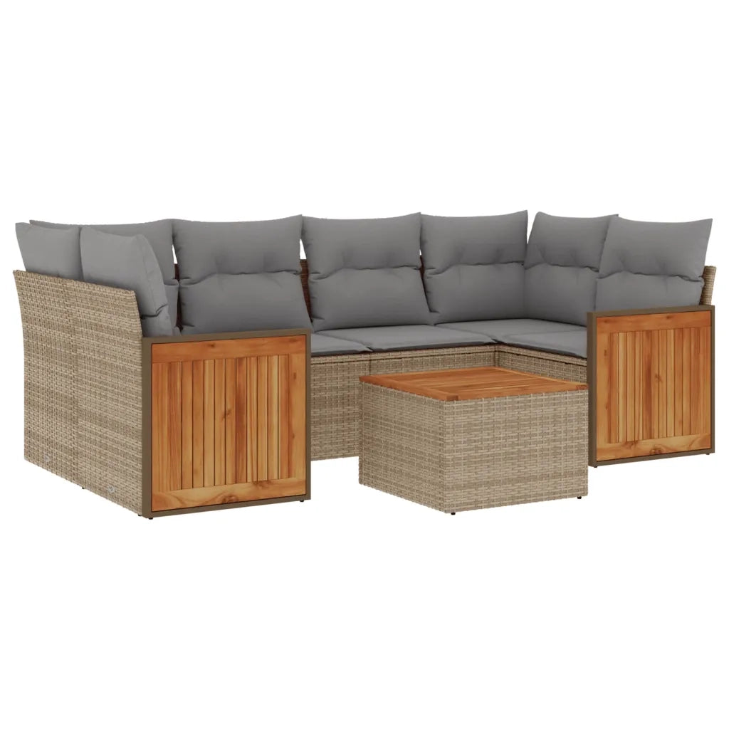 Set Divani da Giardino 7 pz con Cuscini Beige in Polyrattan 3227480