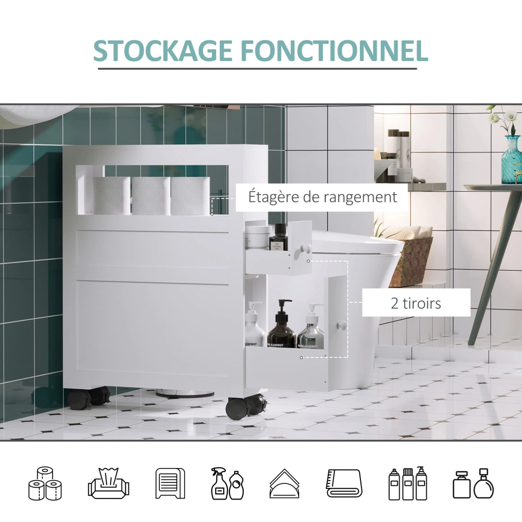 Mobile bagno con cassetti e ruote ¨C zephmum ¨C bianco 16x52x71,5 cm