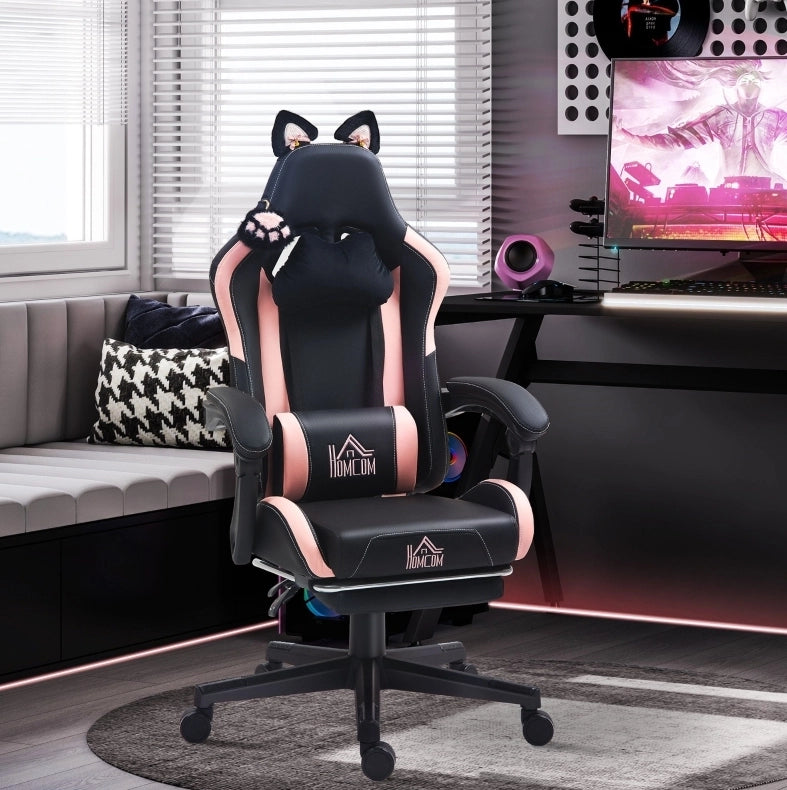 Poltrona da gaming nera con orecchie da gatto