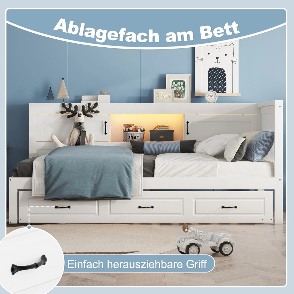 Divano letto con illuminazione ambientale, letto estraibile e prese USB