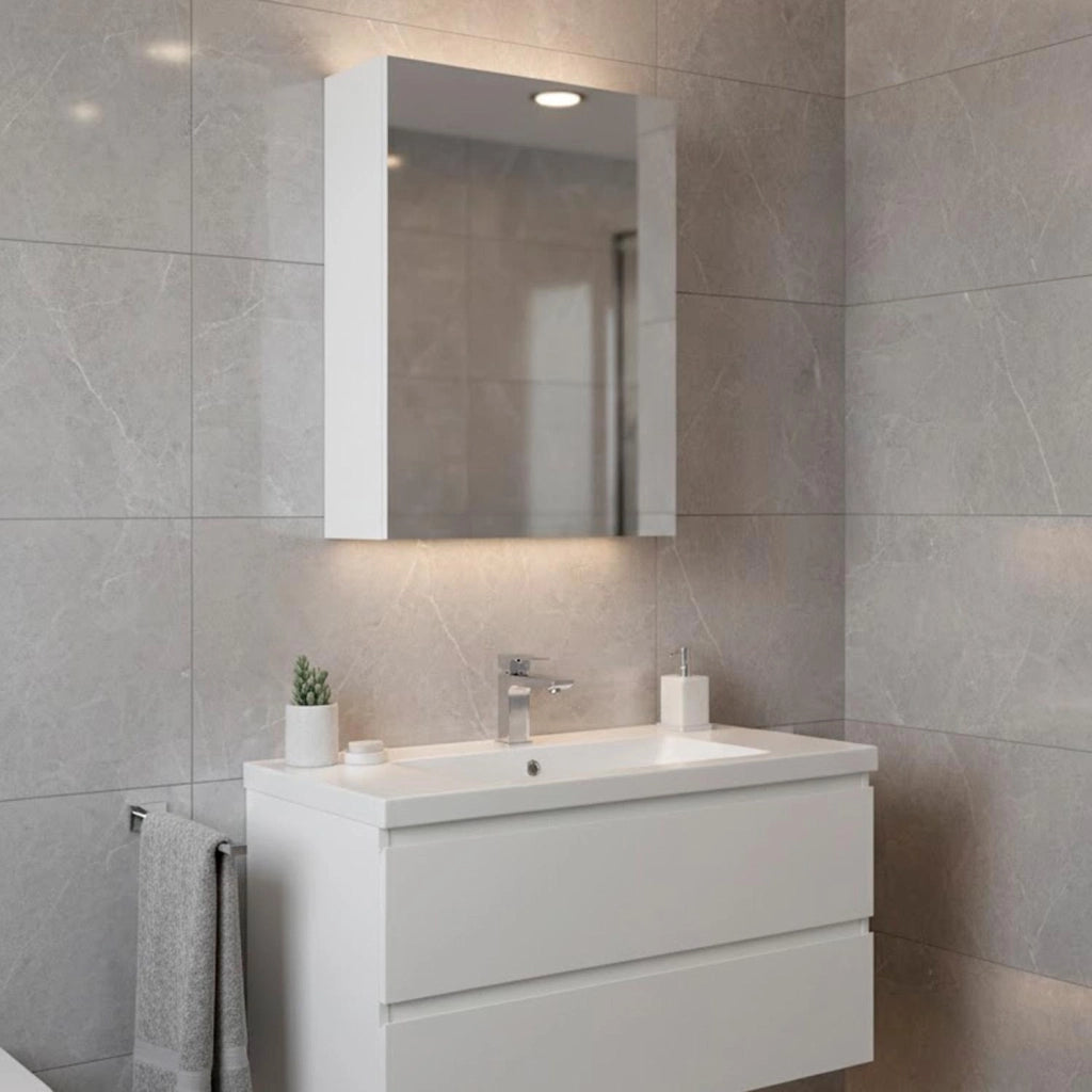 Mobile Pensile Bagno Con Anta A Specchio E Ripiani Interni Design Moderno Minimal Salvaspazio In Melaminico Per Arredo Bagno 65 X 40 X 21 Cm Bianco
