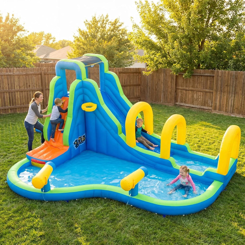 Castello Gonfiabile Per Bambini, Con Scivolo, Piscina e Muro Arrampicante, Per 4 Bambini 4-12anni, Con Borsa di Trasporto e Kit di Riparazione, Regalo Perfetto per Bambini (Senza soffiatore)