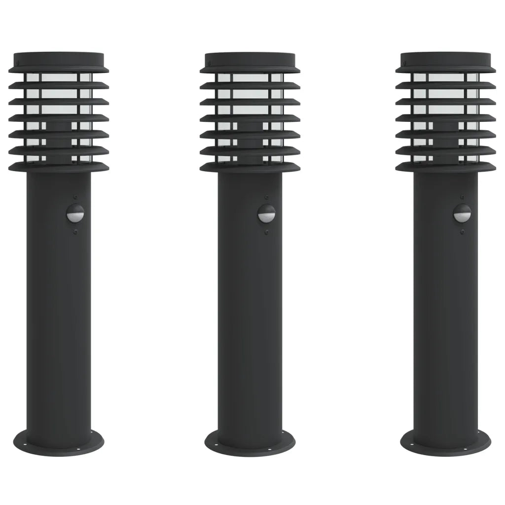 Lampade da Terra per Esterni Sensore 3 pz Nere 60 cm Acciaio