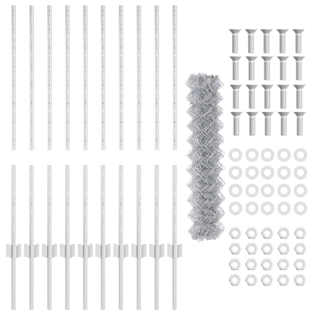 Recinzione a catena con 20 post in argento 1x10 m acciaio