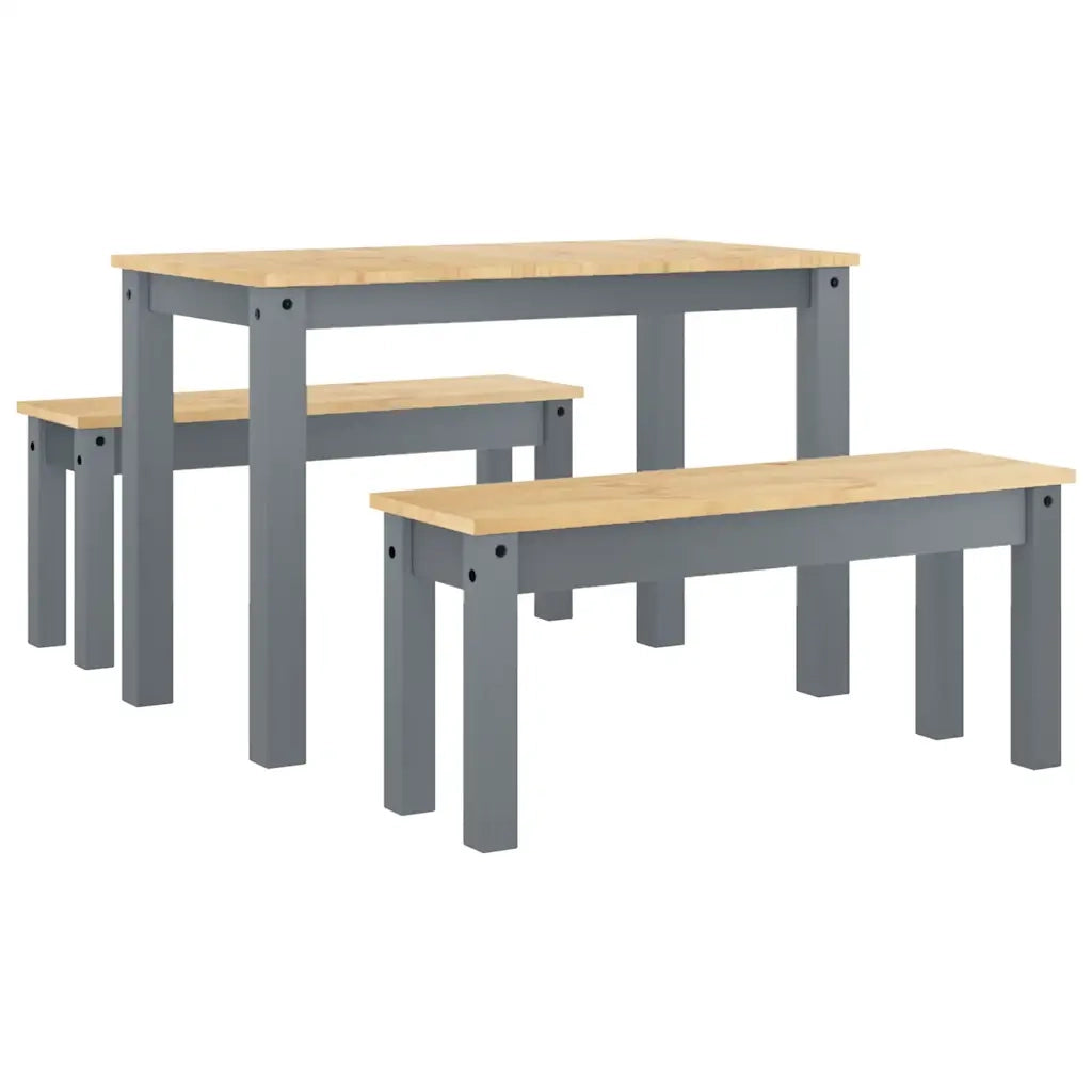 Set da Pranzo 3 pz PANAMA Grigio in Legno Massello di Pino 3345165