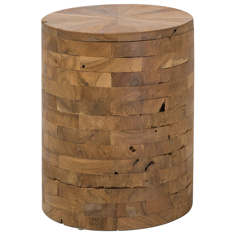 Comodino con cilindrico in stile rustico in legno di teak moderno