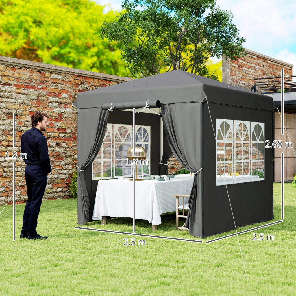 Gazebo da giardino pop-up in poliestere con pareti laterali e altezza regolabile grigio scuro