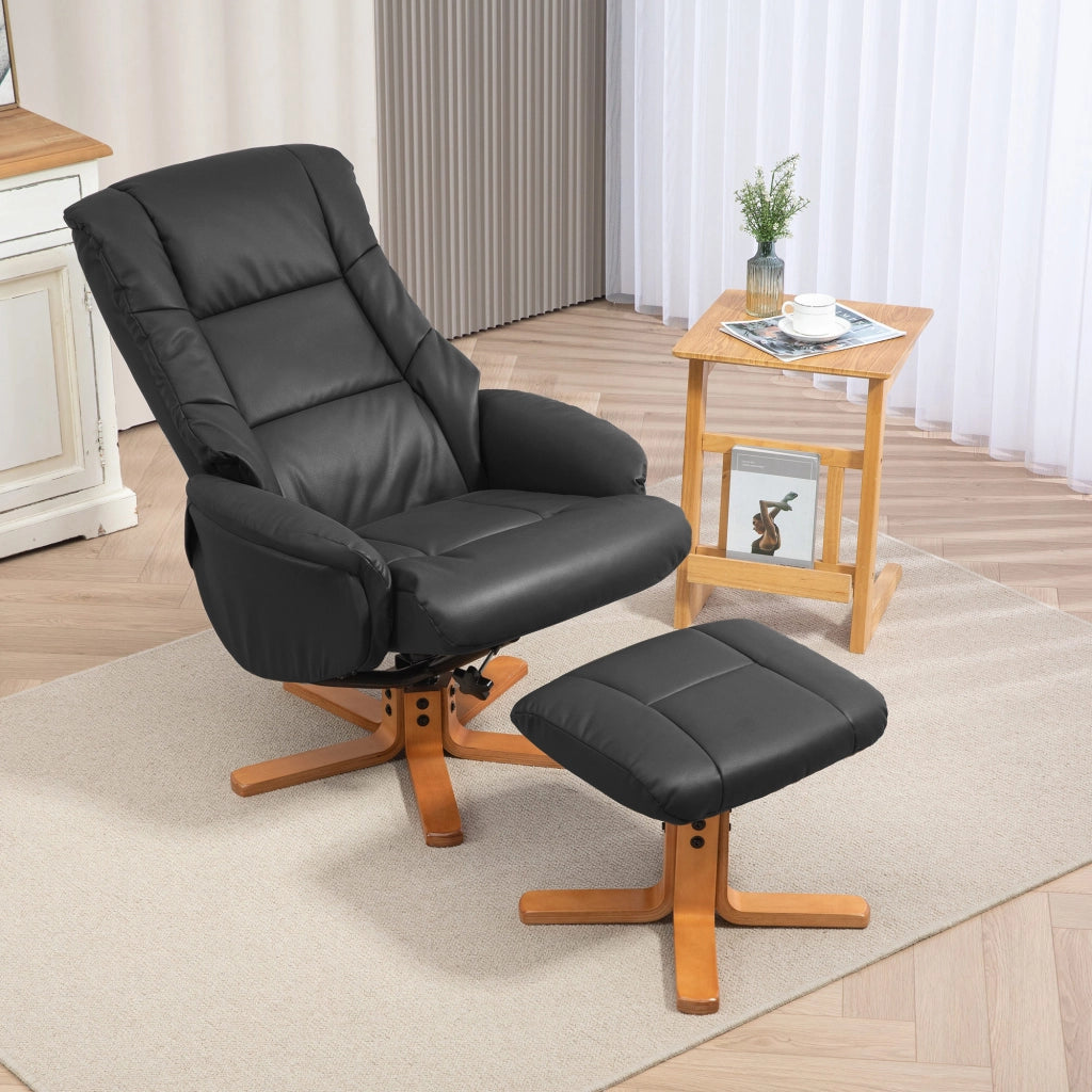 Poltrona relax reclinabile con poggiapiedi ¨C Minimal ¨C rivestimento similpelle nero 71x84x102 cm
