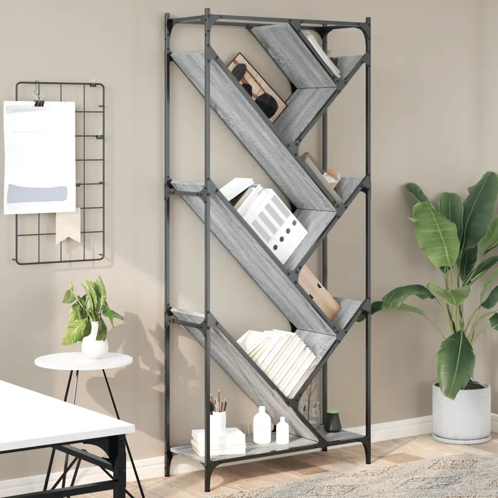 Libreria Grigio Sonoma 79x30x180cm Legno Multistrato e Metallo