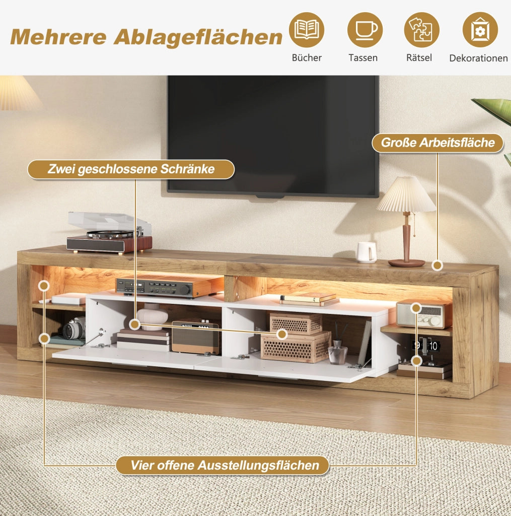 Mobile TV 180x35,5x50 cm con LED controllati da app, 2 cassetti e 4 vani aperti