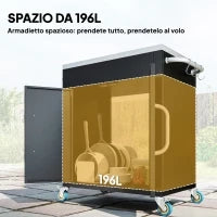 Carrello da Cucina in Acciaio Inox con Armadietto Contenitore e 6 Ganci, 86x50x86.5 cm, Nero