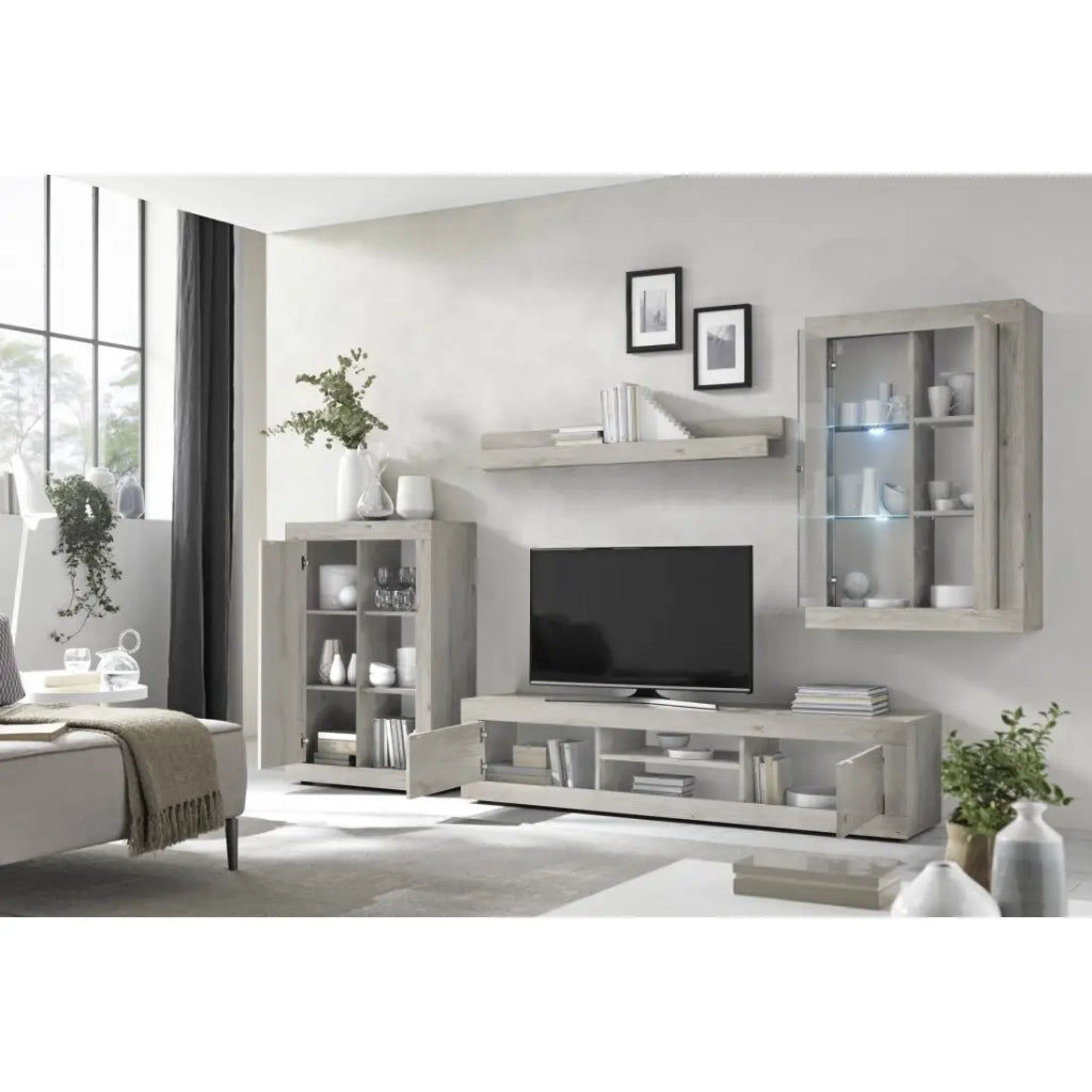 Set mobili soggiorno KALO - Ampio spazio di archiviazione - Grigio chiaro effetto legno - Design moderno ed elegante