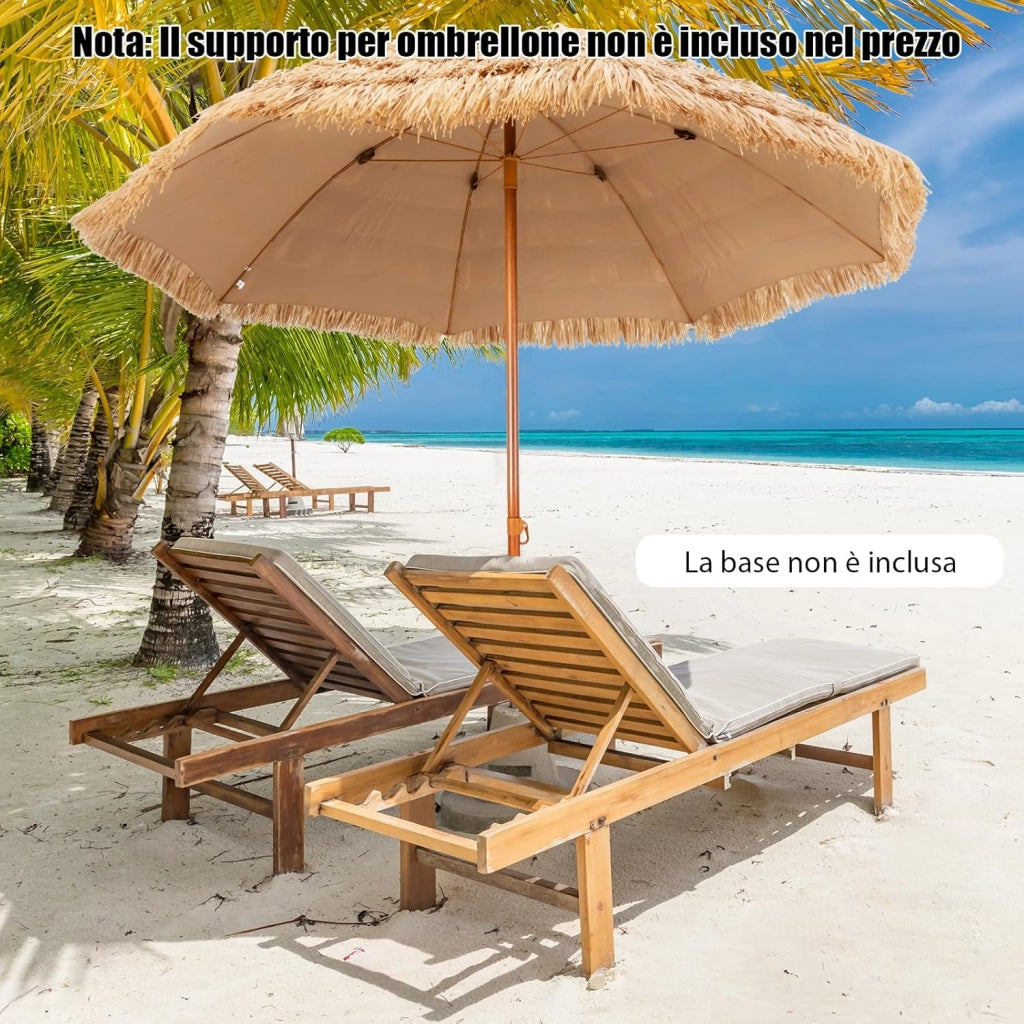 Ombrellone da Spiaggia 205 cm, Ombrellone di Paglia con 8 Stecche, Parasole Hawaiano in Paglia PP a 7 Livelli, per Spiaggia Giardino Piscina