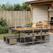 Set da Pranzo da Giardino 11pz con Cuscini in Polyrattan Grigio 3211334