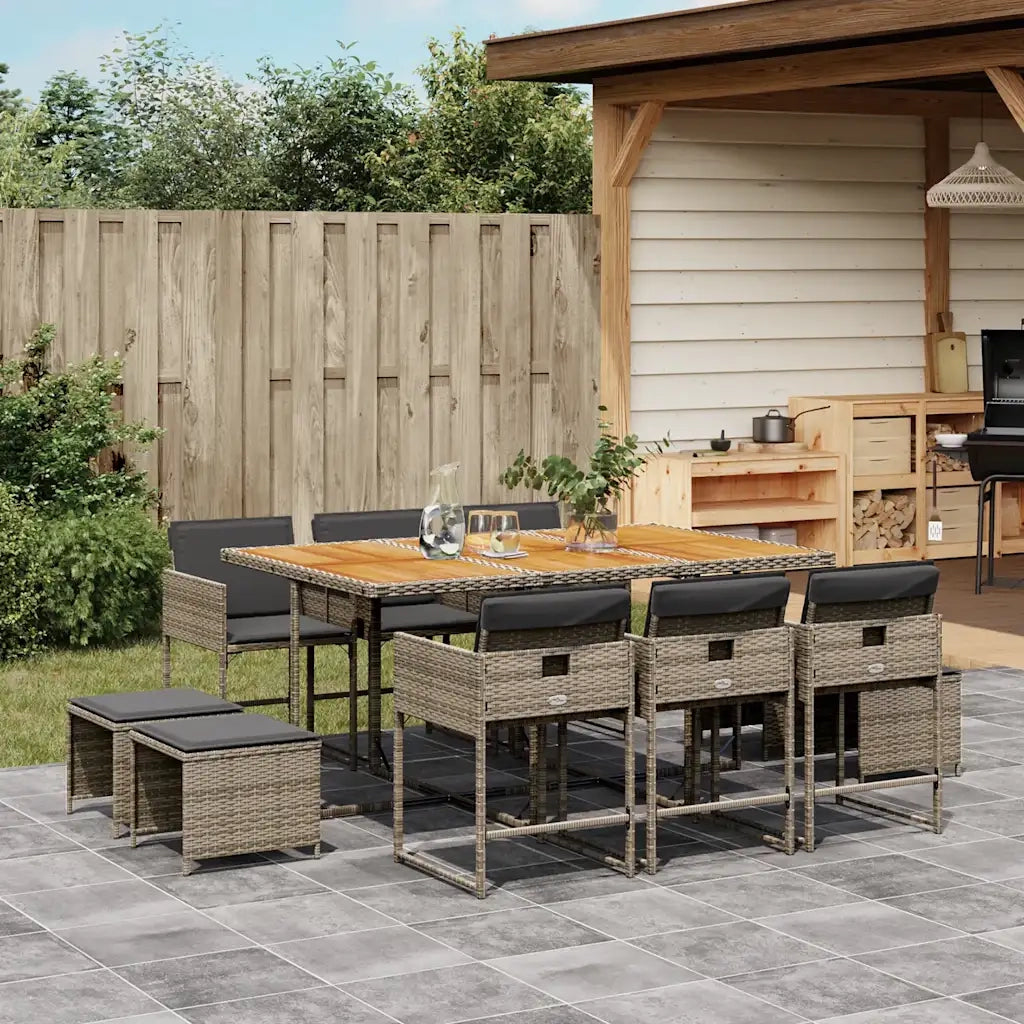 Set da Pranzo da Giardino 11pz con Cuscini in Polyrattan Grigio 3211334