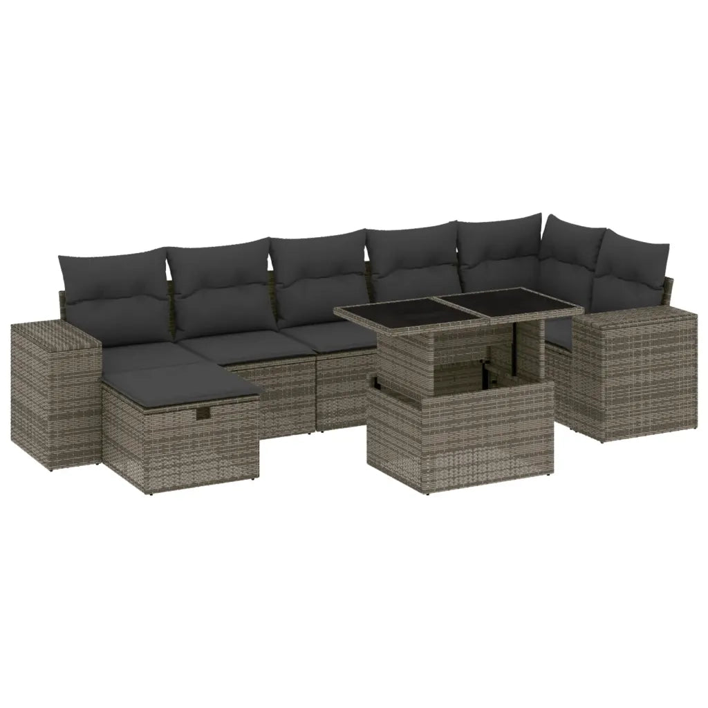 Set Divano da Giardino 8 pz con Cuscini Grigio in Polyrattan