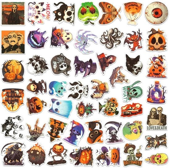 Decorazioni per Halloween 50 pezzi - Decorazioni per Halloween - Stickers di zucca - Stickers graffiti - Riciclabili - Materiali di alta qualità - Stickers