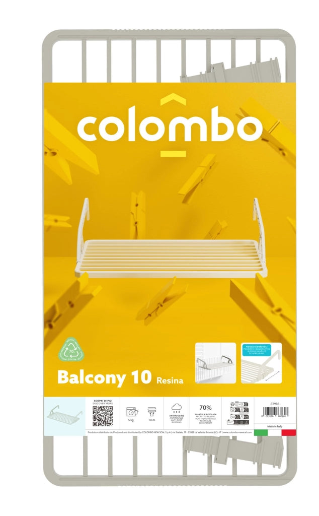 Stendino Stendibiancheria da Balcone in Resina balcony 10 metri di filo, COLOMBO