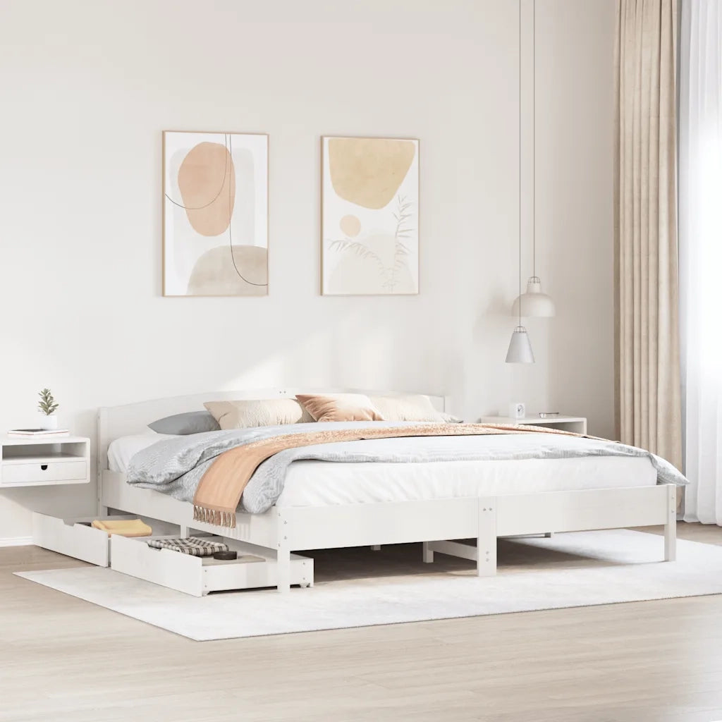 Letto matrimoniale | Letto per adulti | Giroletto senza Materasso Bianco 200x200 cm Legno Massello Pino