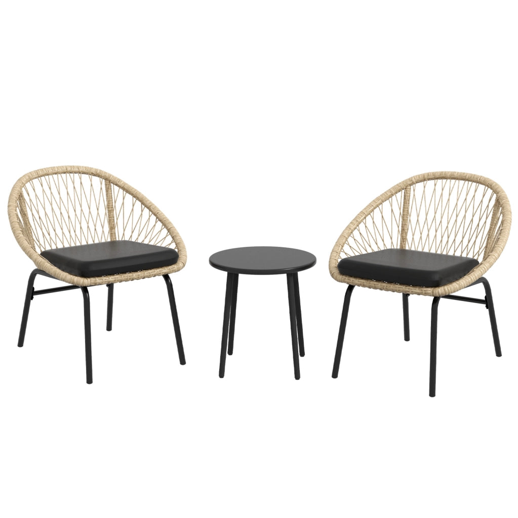 Set da giardino in rattan giallo con tavolo rotondo e 2 sedie
