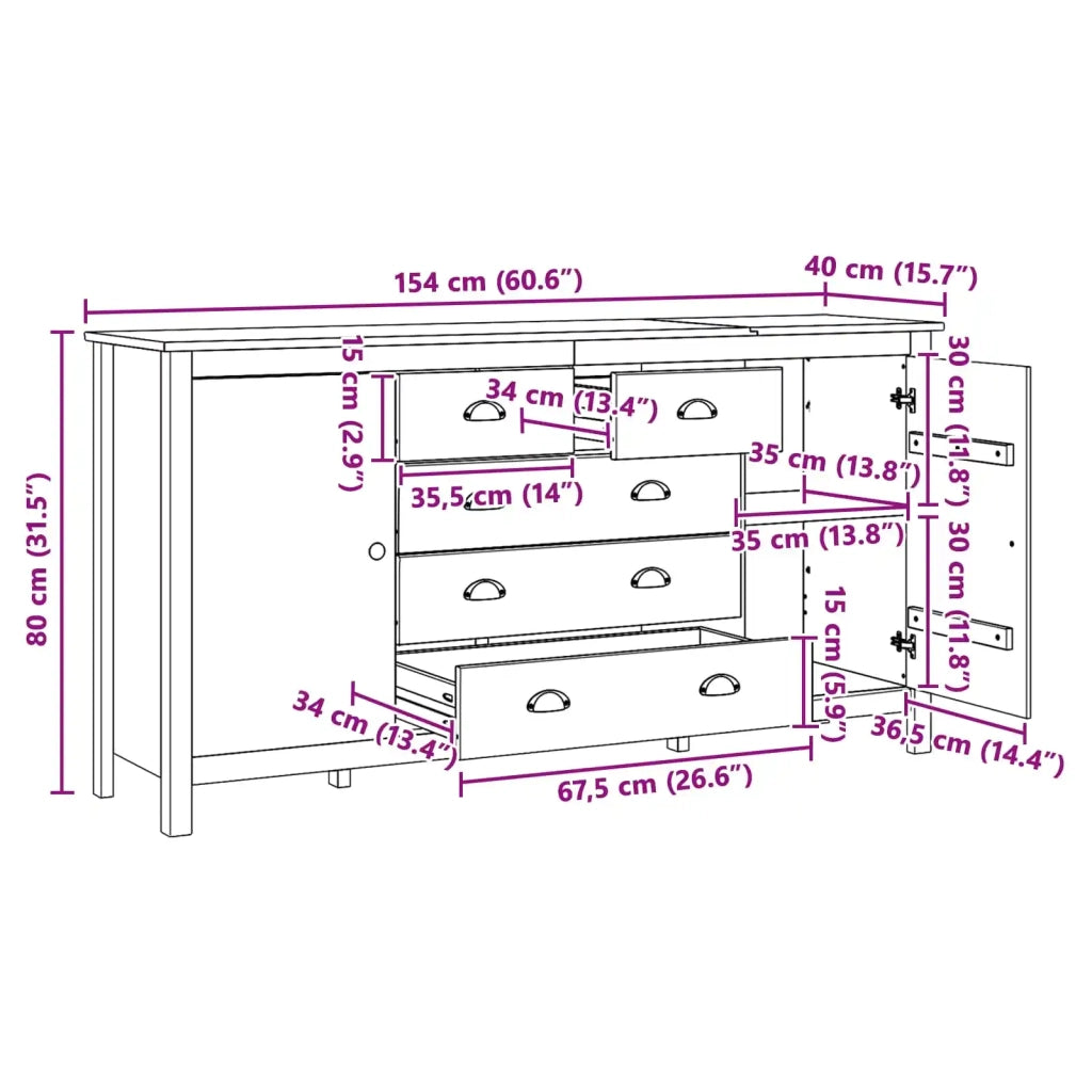 Credenza | Madia | Buffet da pranzo | Armadio da pranzo con cassetto HILL Marrone miele 154 x 40 x 80 cm