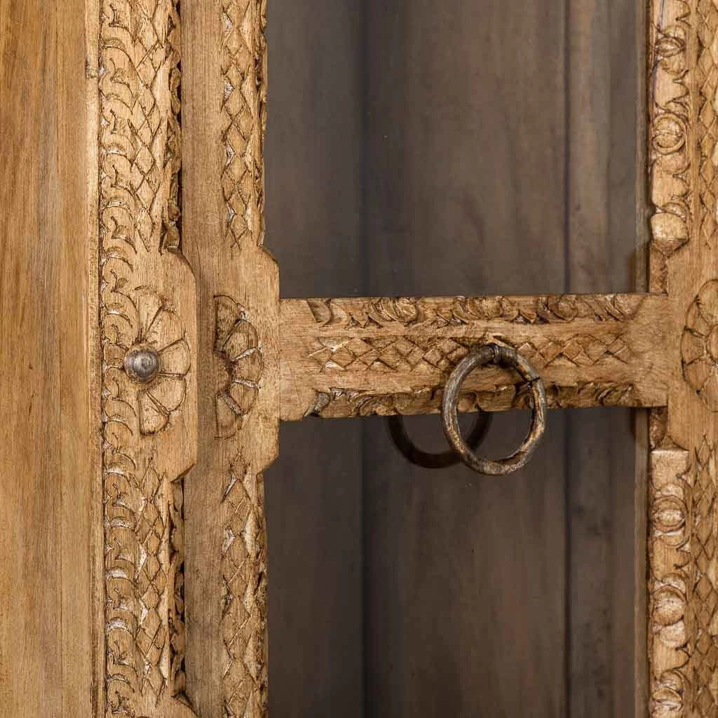 Vitrina de cristal y madera artesanal marrón 89x40x190