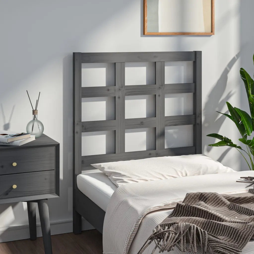 Testiera Letto Grigia 80,5x4x100 cm in Legno Massello di Pino