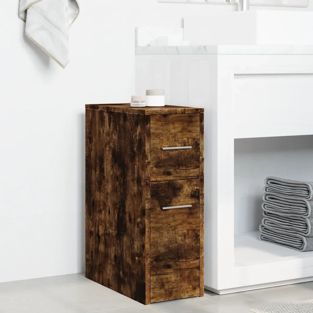 vidaXL Armadietto da Bagno Stretto con Ruote Rovere Fumo in Truciolato