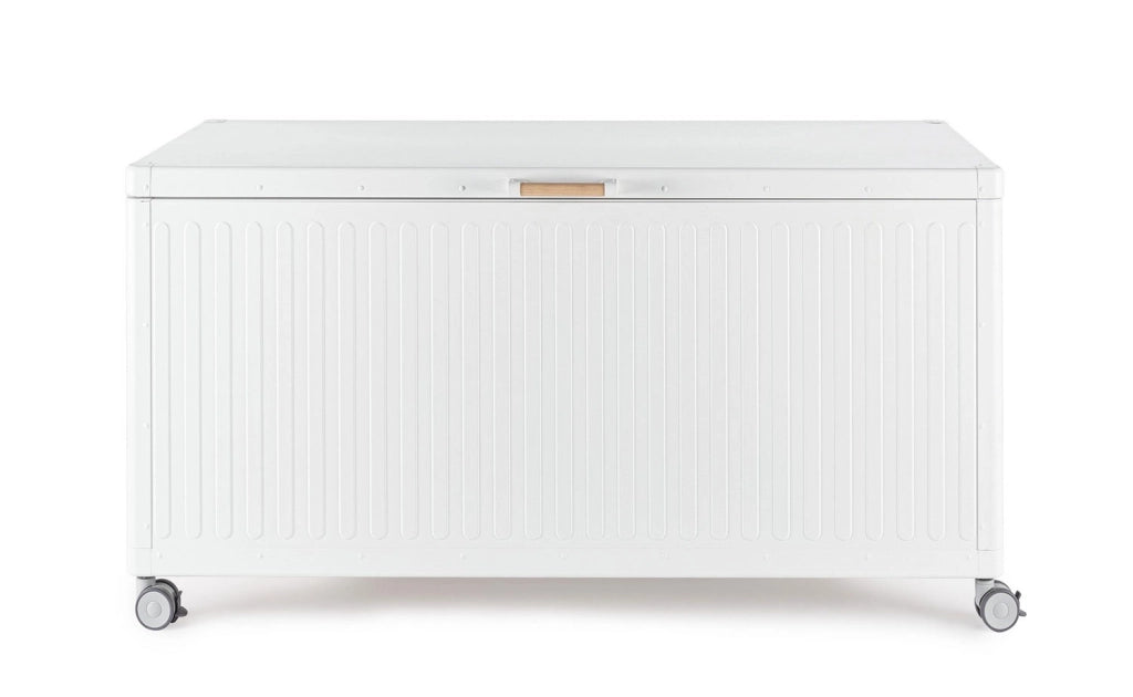 Baule Contenitore da Esterno 141,6x72x70h cm Apertura Facile e Ruote in Alluminio Ocean S Bianco
