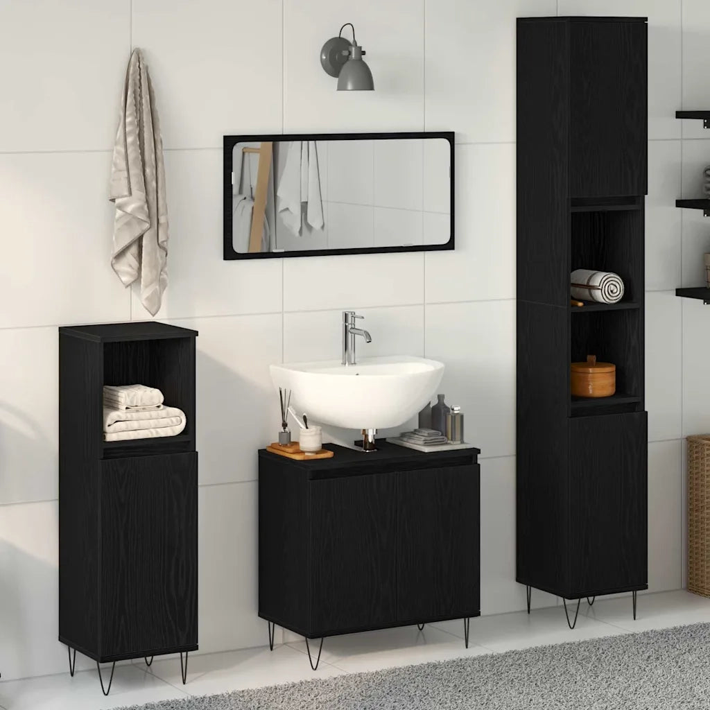 Set di mobili per il bagno 3 pcs Rovere Nero 30 x 30 x 190 cm 3333099