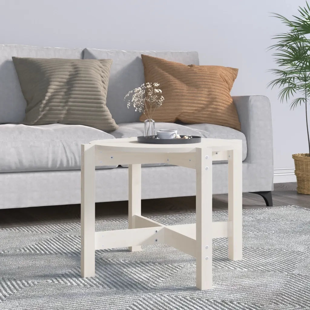 Tavolino da Salotto Bianco Ã˜ 62,5x45 cm Legno Massello di Pino cod mxl 19930