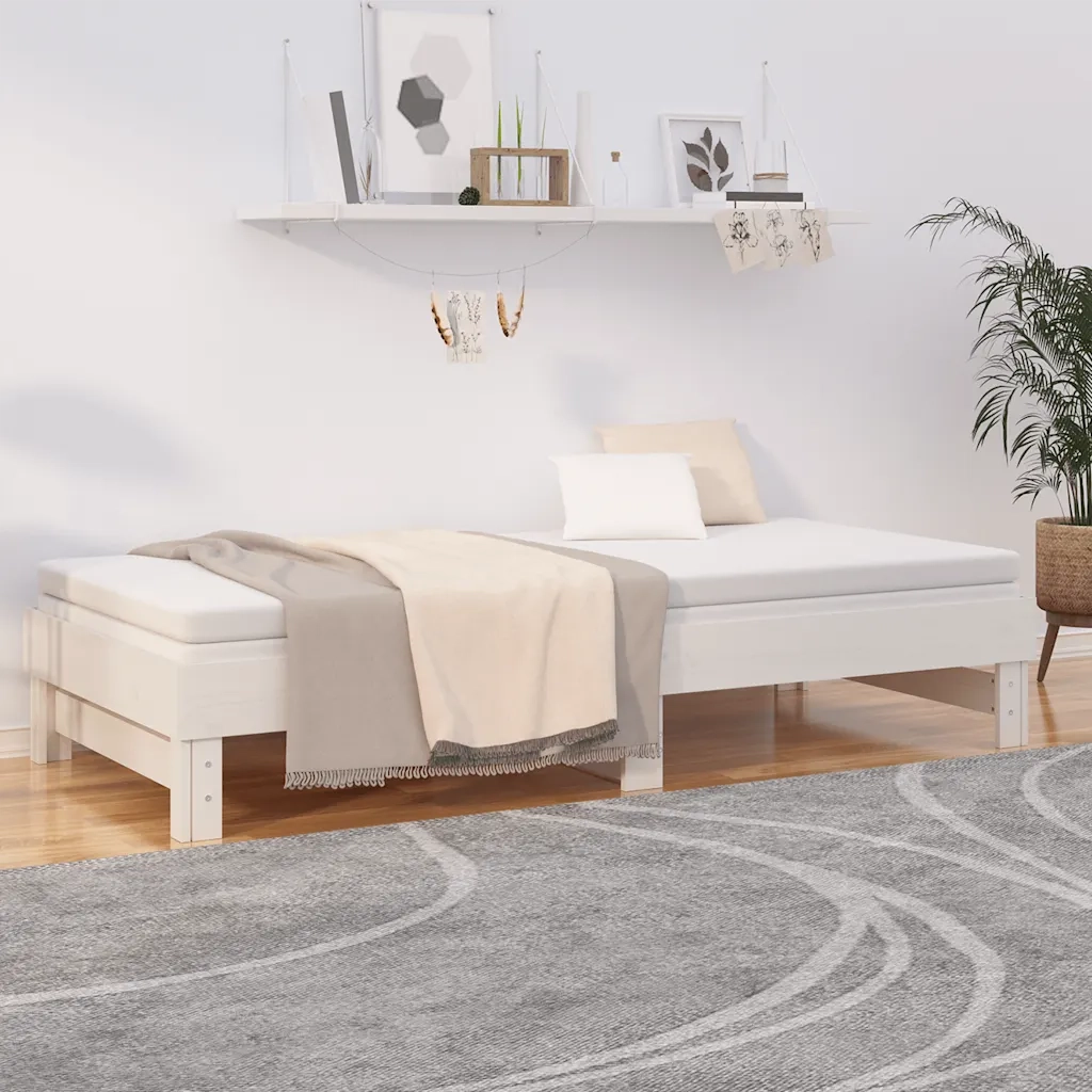 Dormeuse Estraibile Bianca 2x(80x200) cm Legno Massello di Pino 823385
