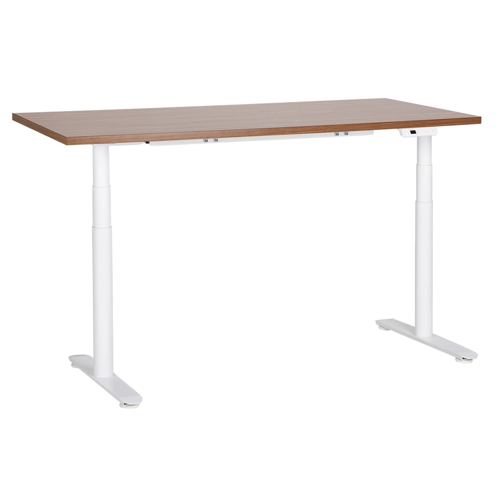 Scrivania regolabile in altezza elettricamente marrone scuro e bianco 160 x 72 cm Struttura in acciaio verniciato a polvere