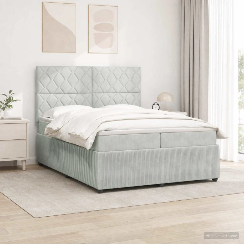 Letto Box Spring LED con Materasso Grigio Chiaro 200 x 200 cm 3456143