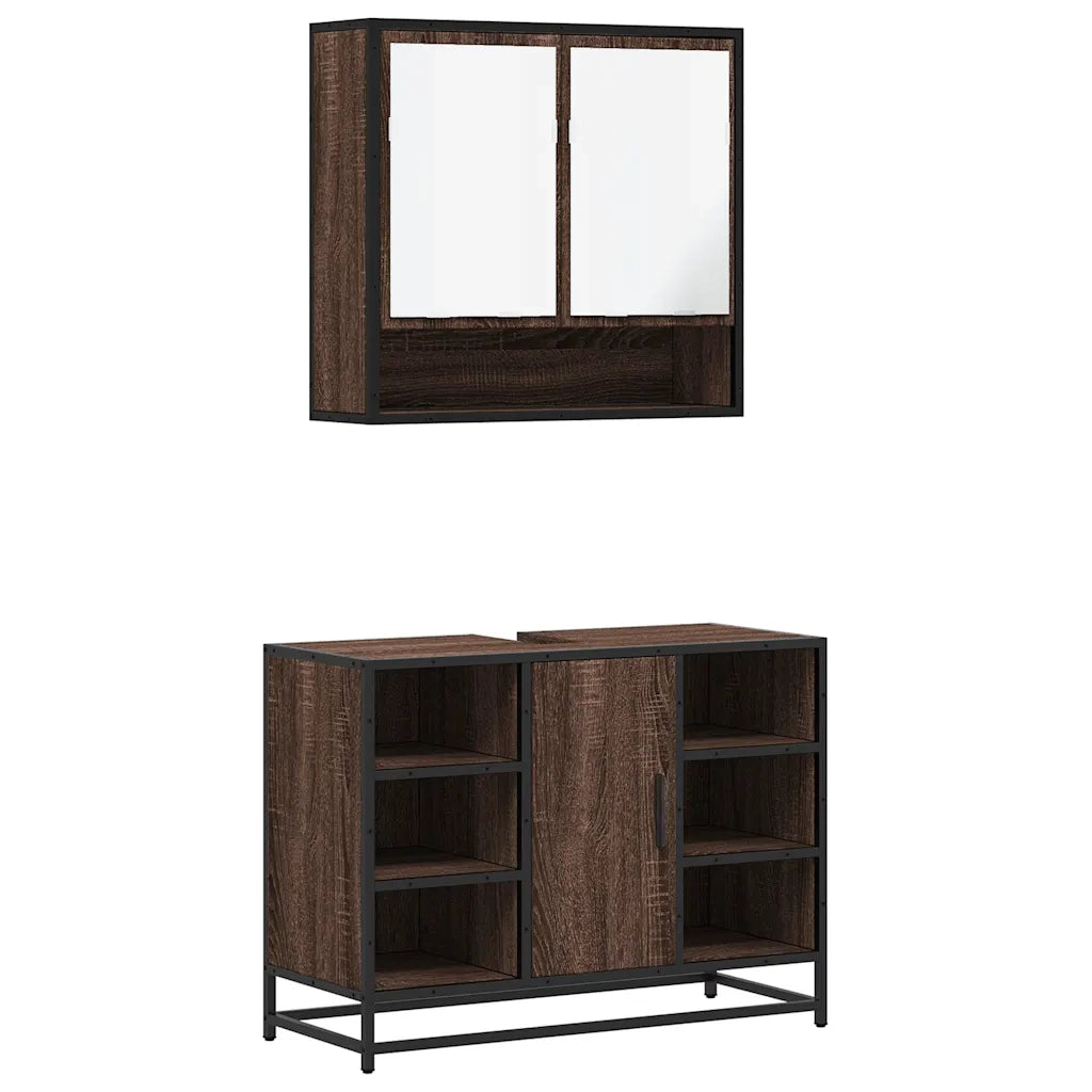 Set Mobili da Bagno 2 pz Rovere Marrone in Legno Multistrato