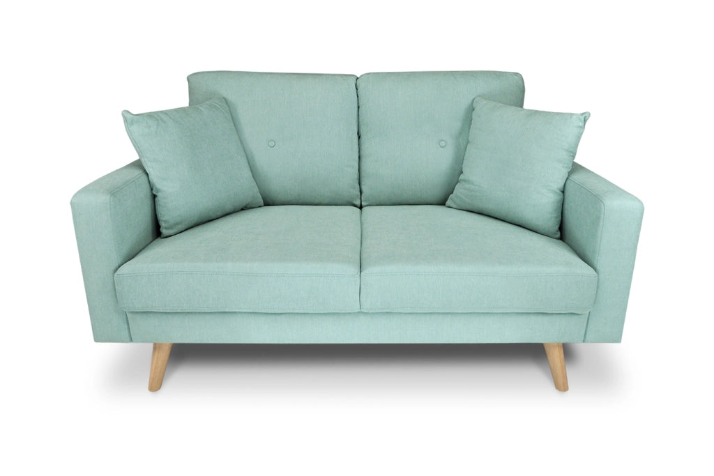 Divano 2 posti in tessuto vellutato verde tiffany piedi in legno - Chloe - DI2P-CH20FBC-PL